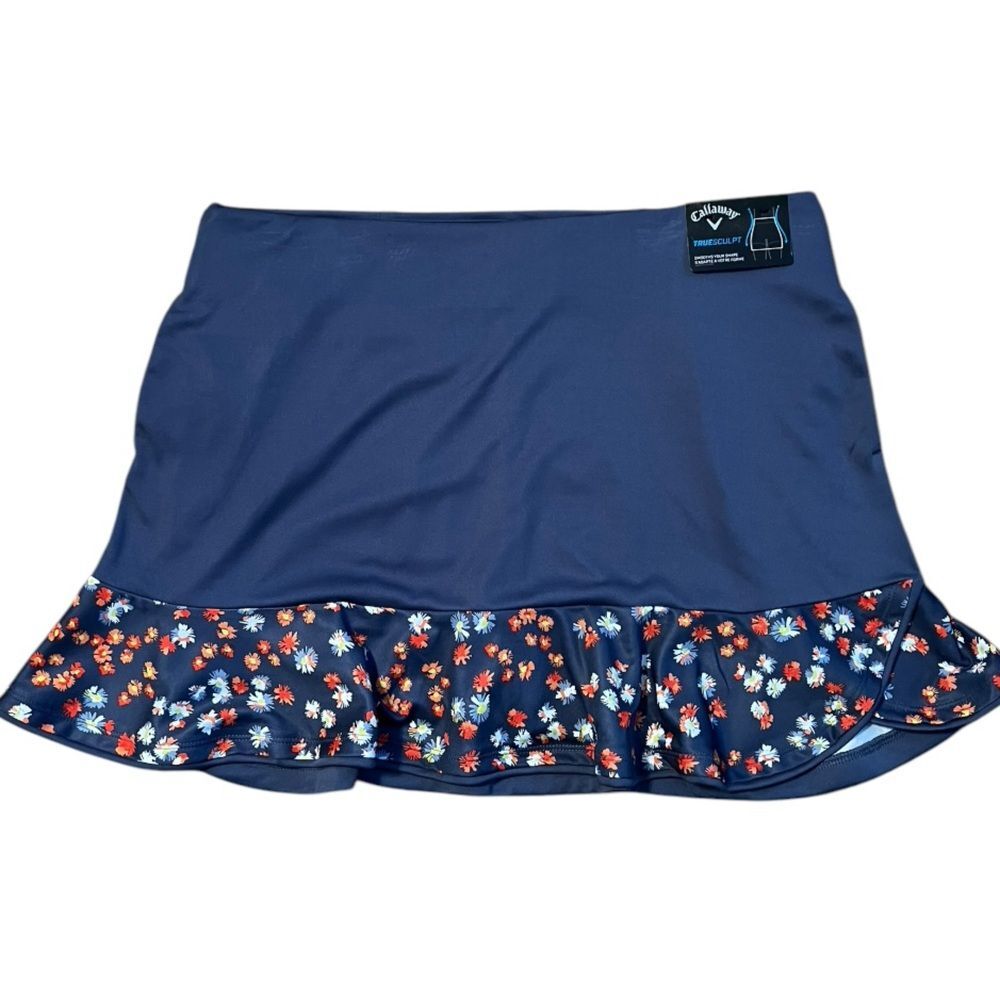 NWT Callaway Truesculpt Golf Skort Floral Ruffle Hem Navy Blue Opti-Dri Size L